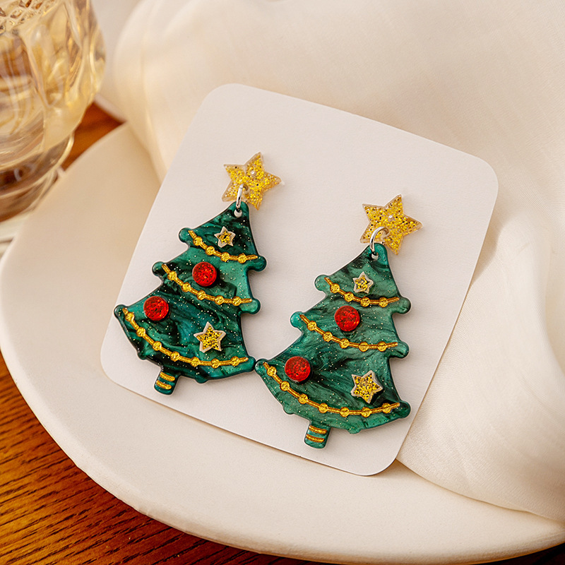 1 Pair Sweet Christmas Tree Plating Plastic Drop Earrings display picture 5