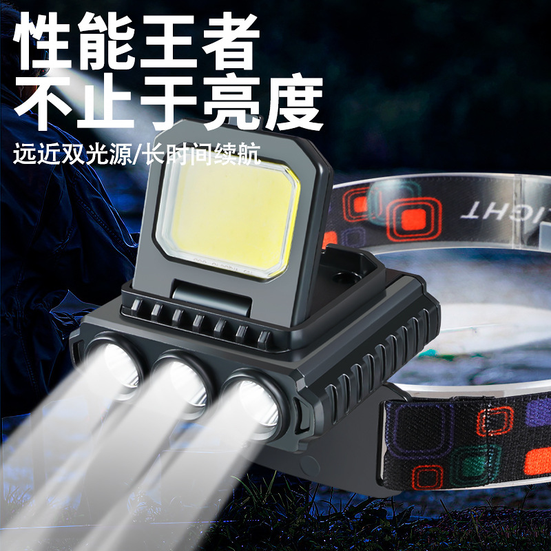 Transfronterizos multifuncional fuerte cabeza calva al aire libre mini led + cob hogar portátil recargable antorcha auricular al por mayor