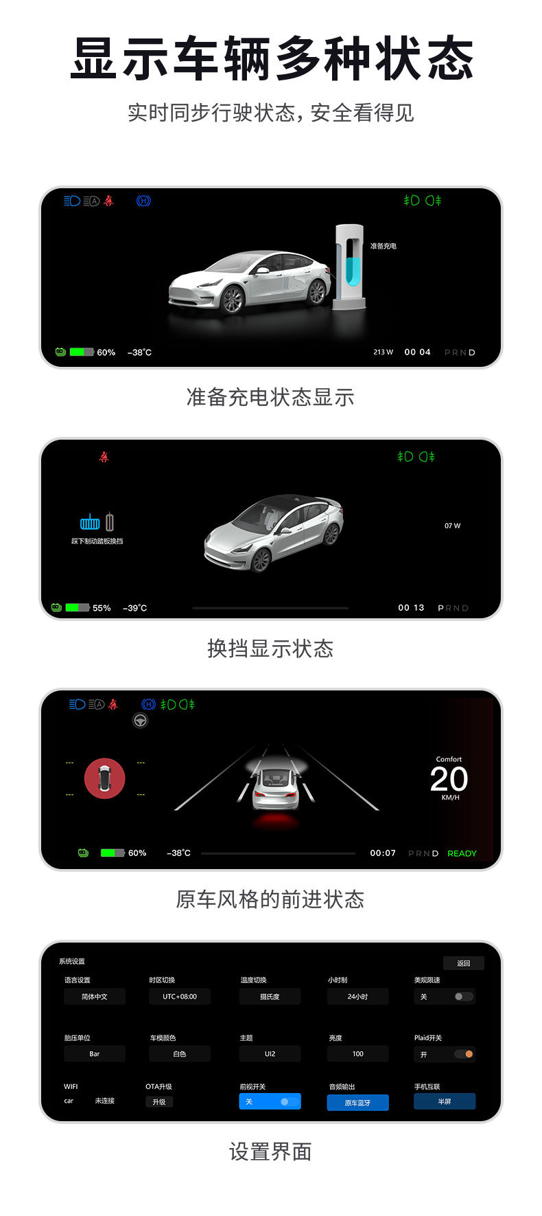 Suitable for Tesla Model Y/3 Smart Instrument Panel, Mobile Phone Carplay Navigation Ui Interface, Large Screen Connectivity