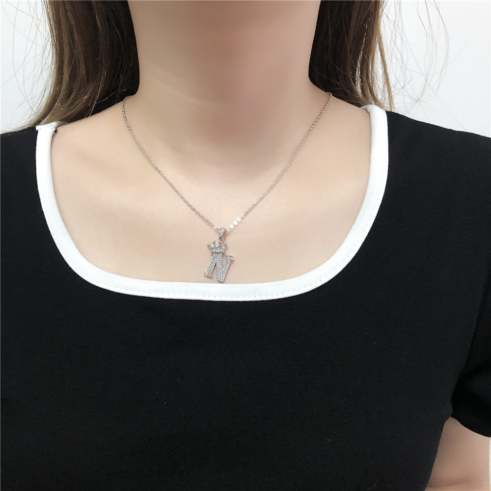 Fashion Micro-inlaid Zircon Crown English Letter Necklace Platinum Necklace Wholesale Nihaojewelry
