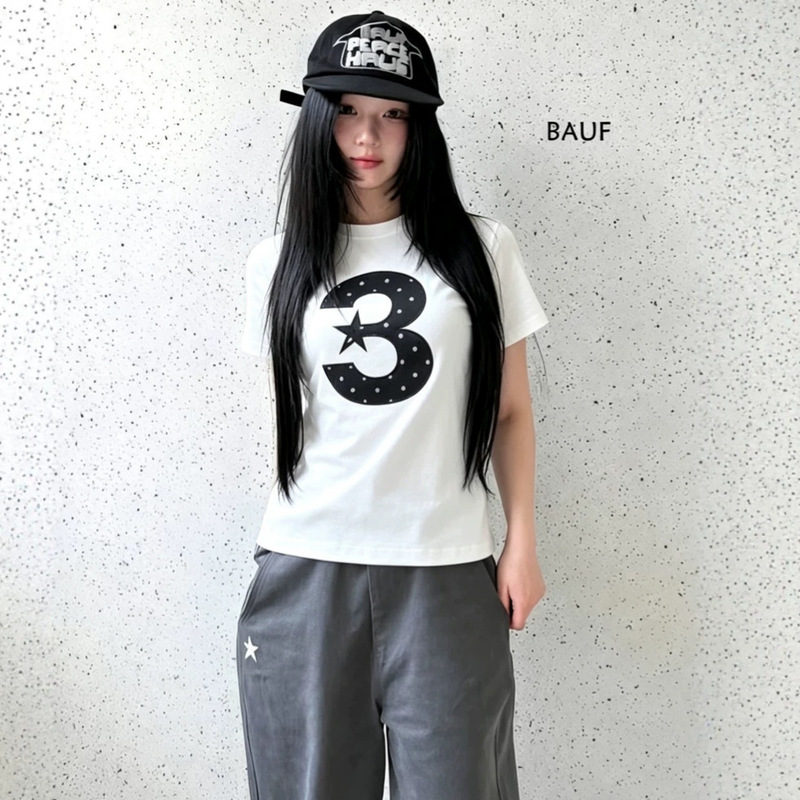 26 Summer New Style Ba*F Korean Designer Brand Sweet and Cool Style Star Digital Patch Regular Version Short-Sleeved T-Shirt for Women 26 Summer New Style Ba*F Korean Designer Brand Sweet and Cool Style Star Digital Patch Regular Version Short-Sleeved T-Shirt for Women