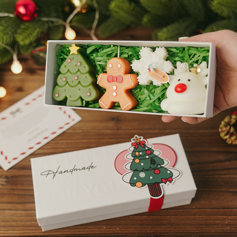 Caja de regalo con velas aromáticas navideñas, diseño artesanal y creativo, regalo ideal con fragancia festiva
