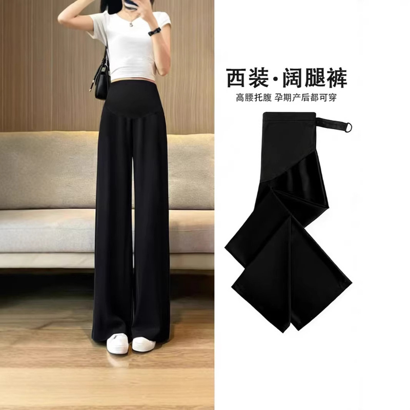 Maternity Suit Pants, Summer Thin Style, Belly-Supporting Pants, Casual, Non-Tight, Loose, Fashionable, Nine-Point Length, Wide-Leg Pants