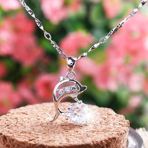 Weihua Fashion Women's Crystal Silver-plated Necklace Women's Short Dolphin Pendant Valentine's Day Gift for Girlfriend