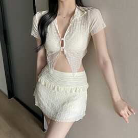 高级感纯欲小香风甜美仙女分体裙式四件套游泳衣女休闲度假泳装