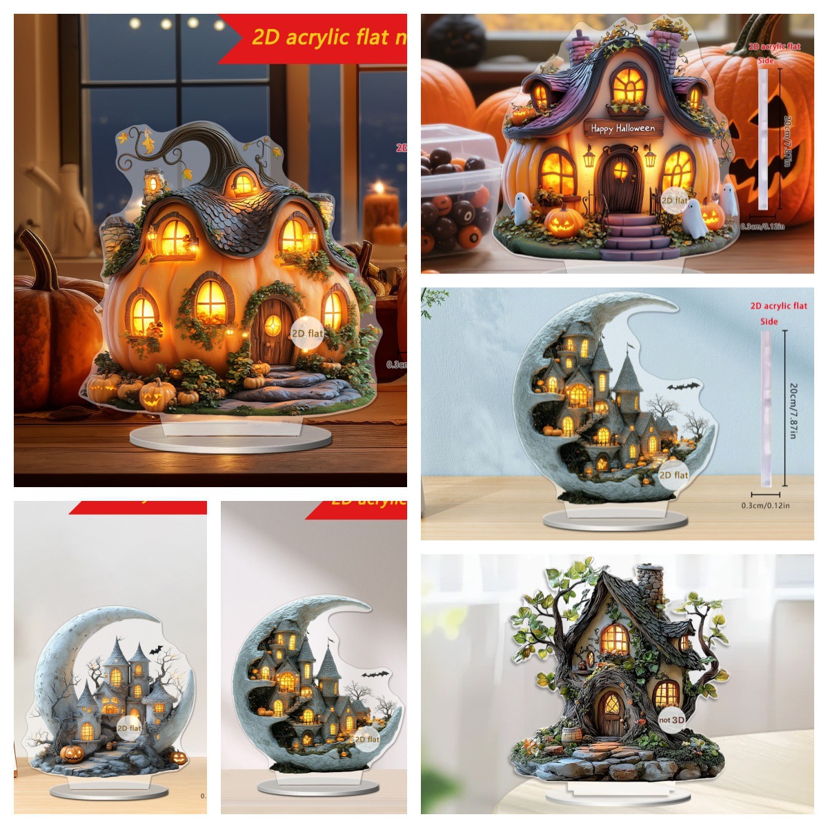跨境万圣节月球新光月牌雪屋南瓜2D平面亚克客厅卧室桌面家居摆件