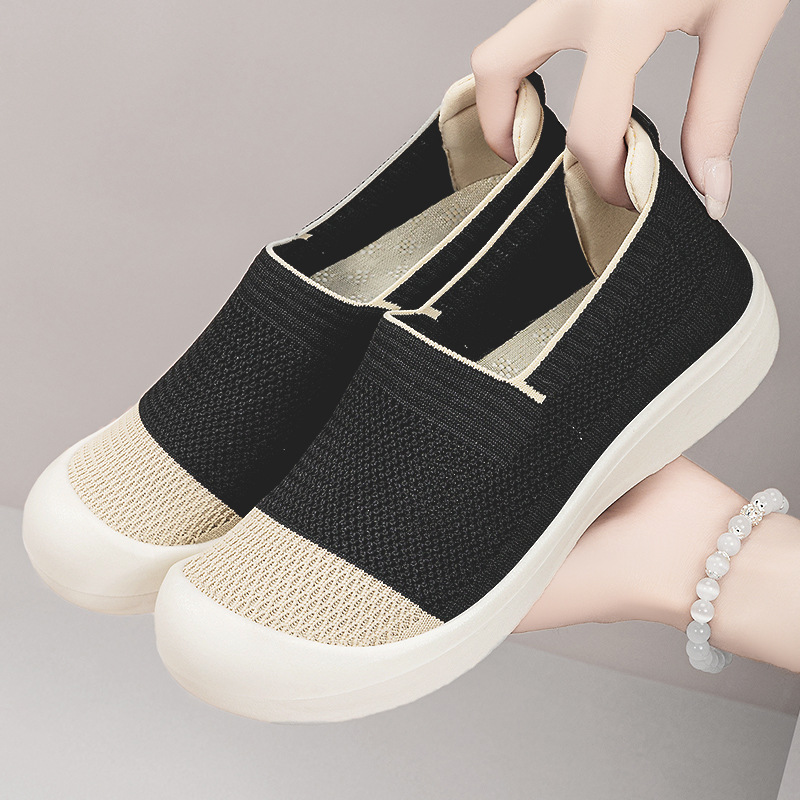 Zapatos de mujer, estilo versátil de primavera, zapatos de malla transpirable con tejido Fly-Knit, zapatos sin cordones, zapatos casuales de moda con bloques de color, venta al por mayor image 3