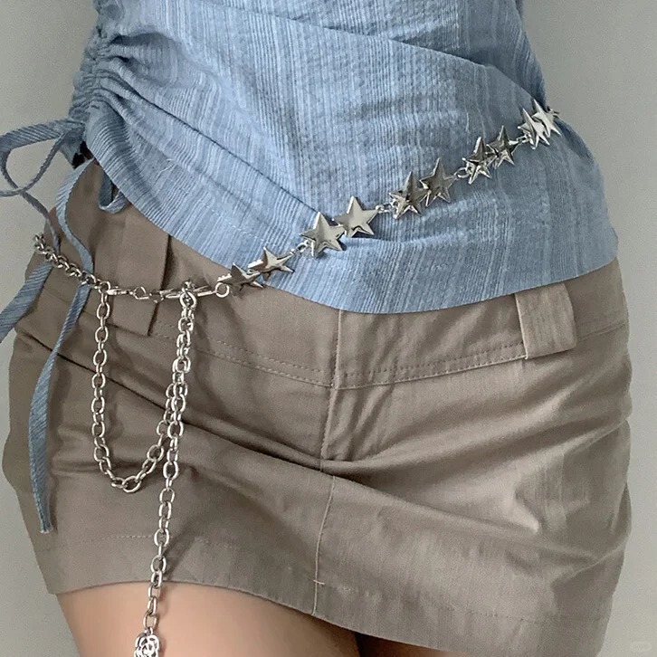 蝴蝶腰链女配裙子金属链条复古裤链配银色细腰带腰封连衣裙收腰|undefined