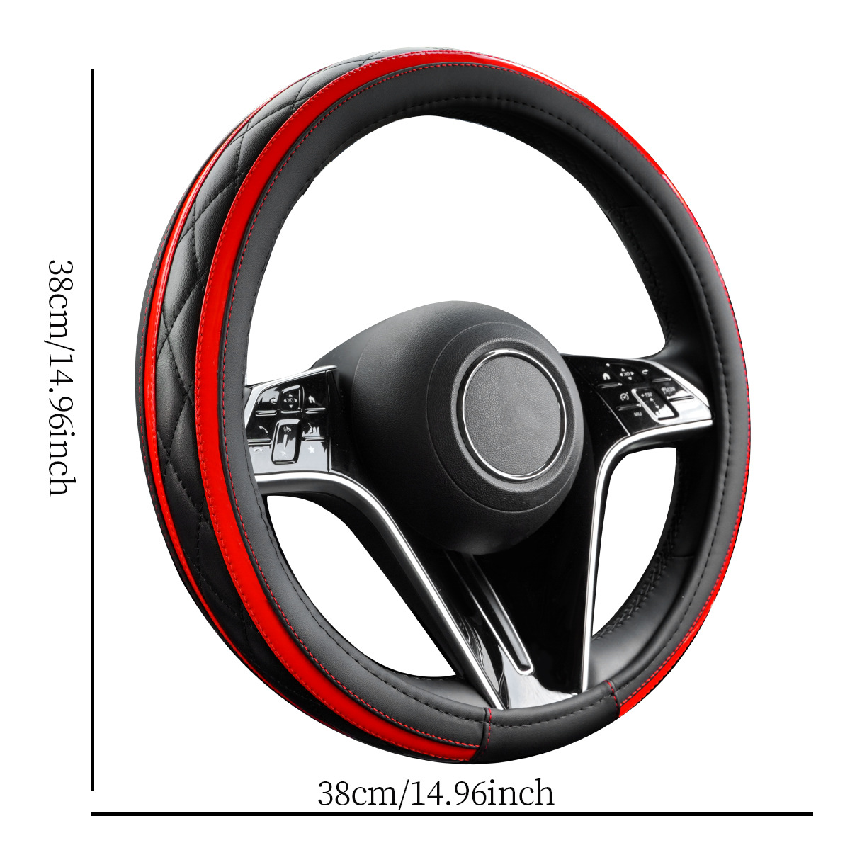 New Car Steering Wheel Cover, Leather Quilted Embroidery Stitching, Universal for All Seasons, Cross-Border Hot-Selling Interior Steering Wheel Protective Cover