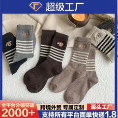 秋冬季加厚ins中筒袜保暖复古日系美拉德冬天长袜条纹小狗袜子女