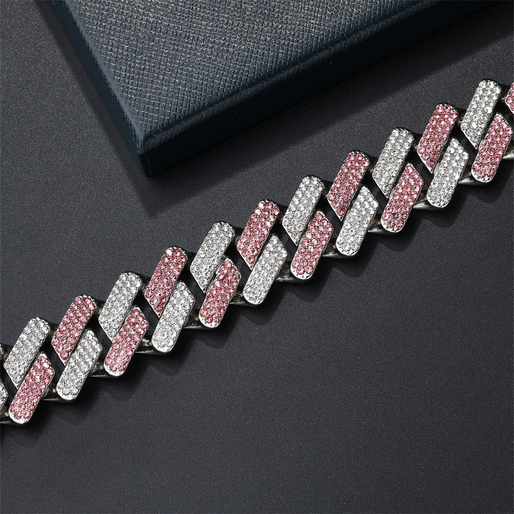 All Seasons Season Hip-Hop Rhombus Zinc Alloy Inlay Zircon Unisex Cuban Link Chain Curb Chain Bracelets Necklace