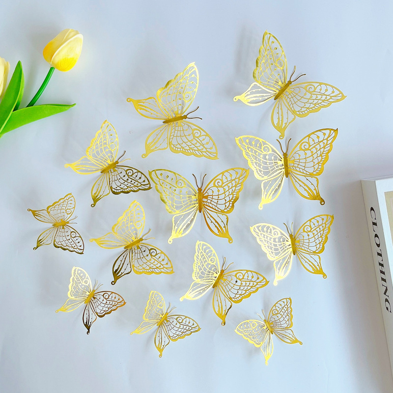 LTHD003 Papier autocollant décoratif tridimensionnel pour réfrigérateur, motif papillon et feuille de saule 3D, artisanat raffiné_voghion.com