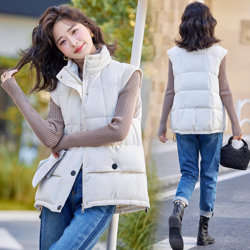 Chaleco de algodón coreano de pluma para mujeres invierno 2025 nuevo estilo suelto de moda de collar sin mangas de algodón chaqueta de hombro