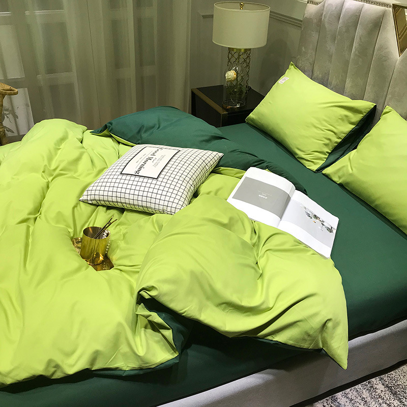 Trendy Avocado Dark Green 2.0m Bed Four-Piece Set Double 1.8m Student Dormitory Bed Sheet Duvet Cover Three-Piece Set