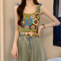 2024年夏季新款女裝時尚設計感復古刺繡吊帶馬甲流蘇背心上衣潮流