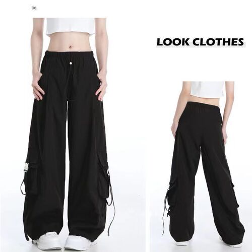 American Retro Wide Leg Combat Pants Pocket Straight Tube Gray 2025 Spring New Loose Multi-purpose Workwear Pants Women 