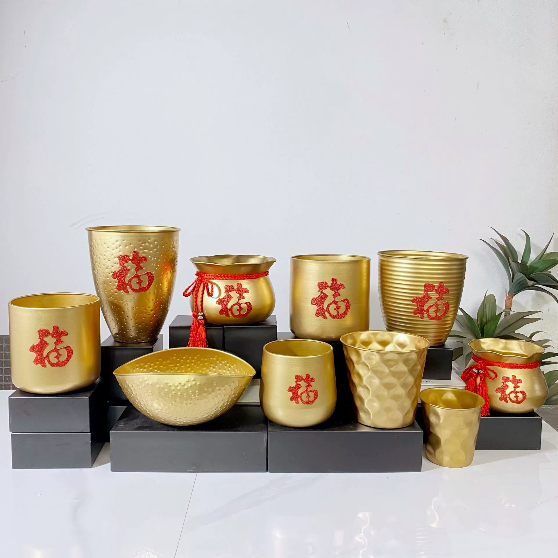 Праздничное декоративное металлическое ведро для церемоний открытия, новоселья, для цветочных горшков, вазы для сухоцветов, вазон для бонсай в новом китайском стиле (для хурмы).