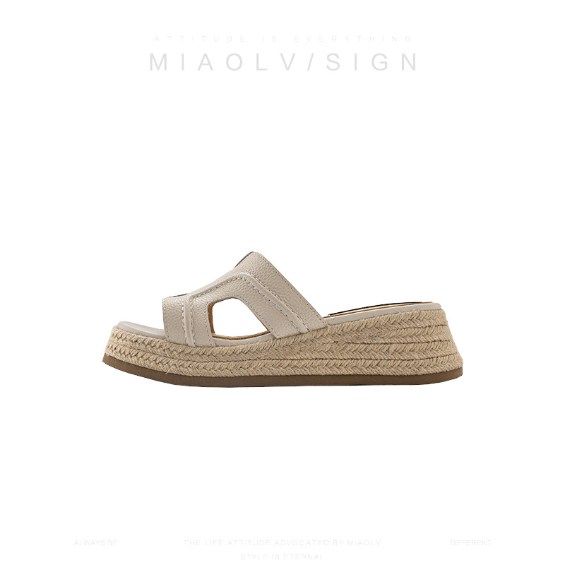 "Miao Lu" Luth mismo párrafo ~ Pantuflas de lino, mujer, ropa exterior de verano, malla, suela gruesa, cuña, sandalias de aumento interior