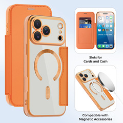 适用iPhone17手机壳金盾透明翻盖皮套苹果16ProMax磁吸保护套全包