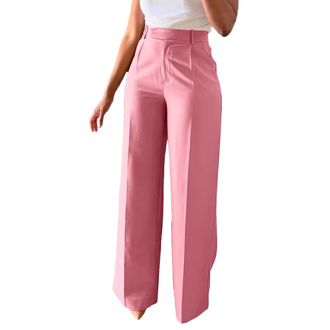 High Waist Flowy Wide Leg Trousers for Women Soft Stretch Straight Leg Comfortable Casual Palazzo Pants with Pockets_ecoleips.com