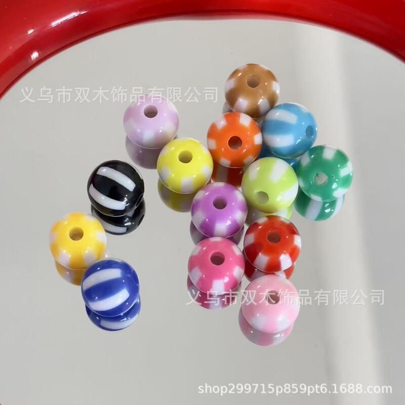 12mm Macaron Double Color Watermelon Stripe Round Beads DIY Car Hanging Bracelet Mobile Phone Chain Hair Rope Hair Accessories Accessories