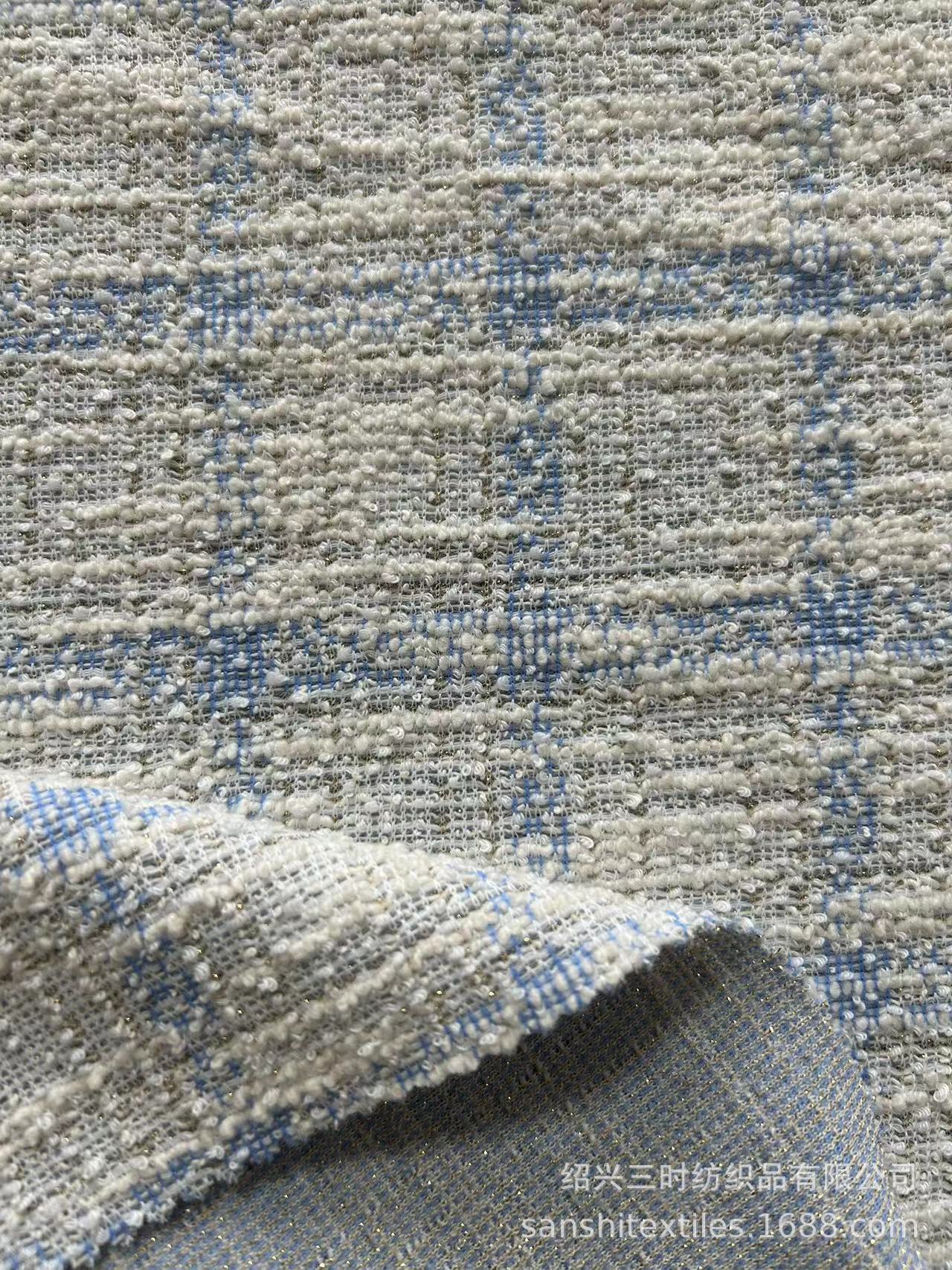 热销针织小香风面料 针织粗花呢 针织小香风格子大肚纱竹节面料