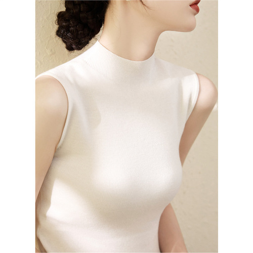 Summer Lyocell Tencel Fitted Sleeveless Knit Top New Fashion Half-Neck Ice Silk Backless Tank Top for Women