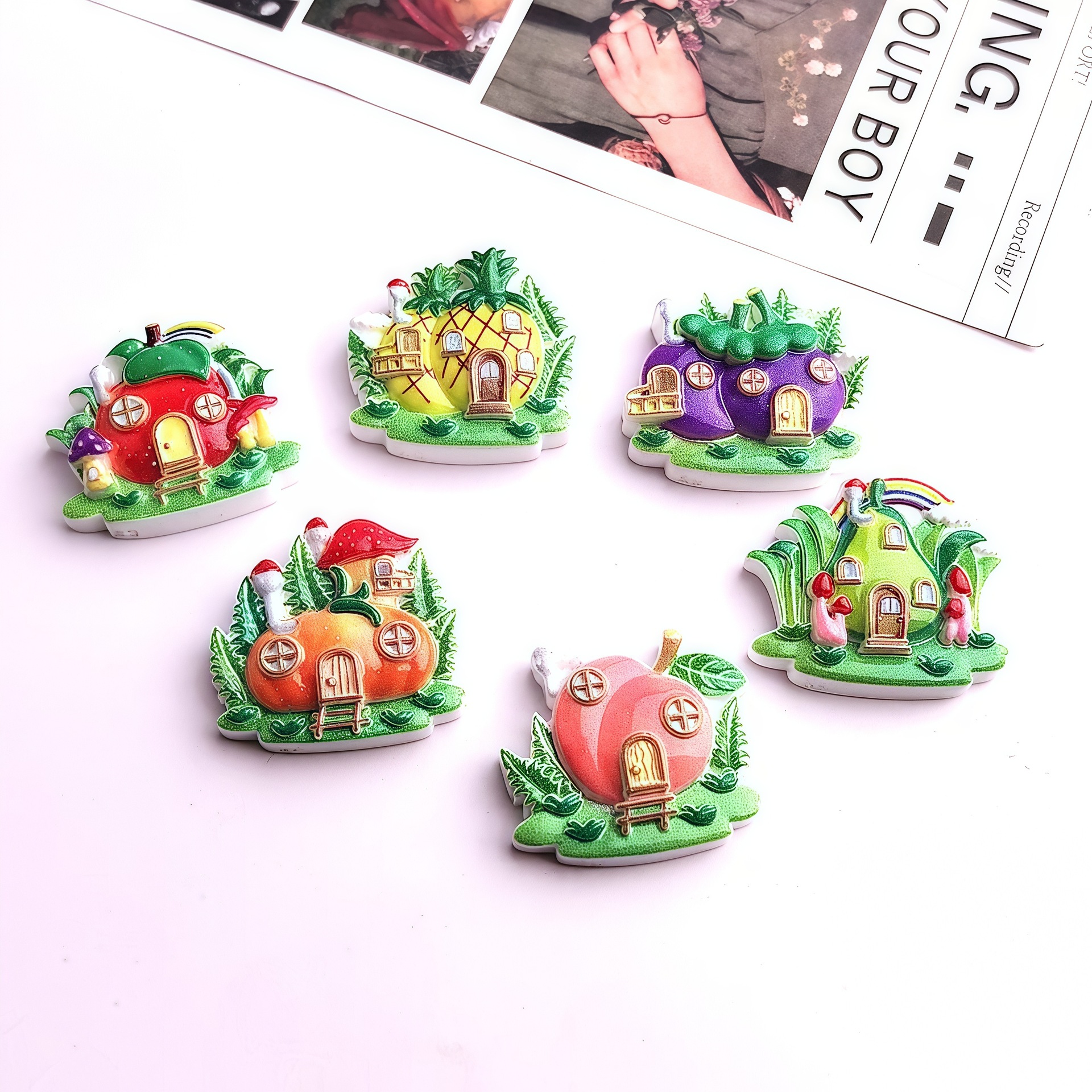 漫画果物と野菜シリーズハウスフラワー diy クリーム接着剤ヘアピンヘッドロープ携帯電話ケース冷蔵庫マグネット樹脂