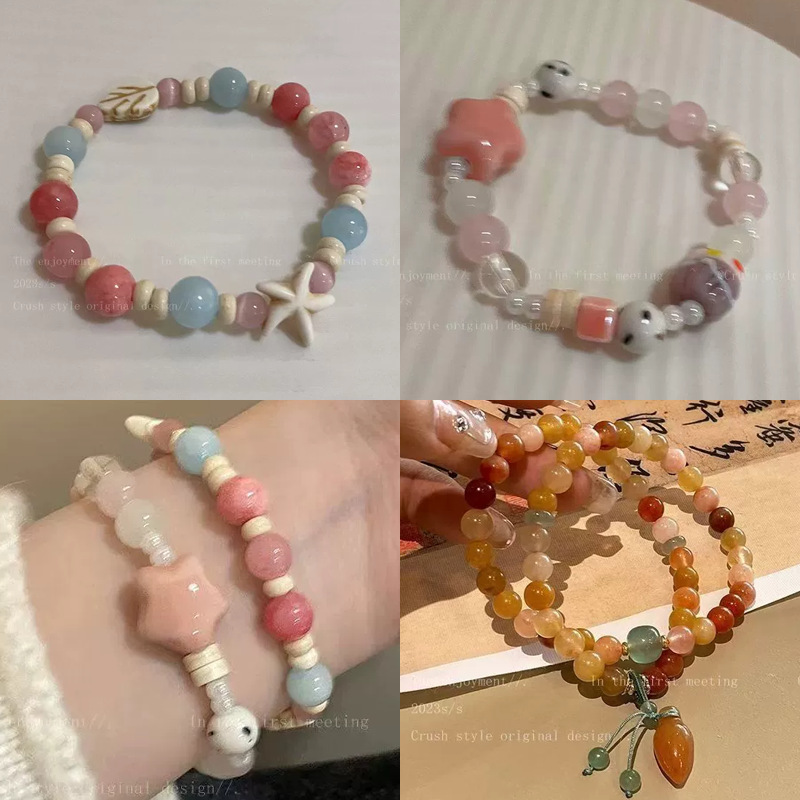 Macarons de verano para mujer, color, calabaza, elefante, pulsera con cuentas de cerámica, diseño de nicho, manos de dopamina de novia
