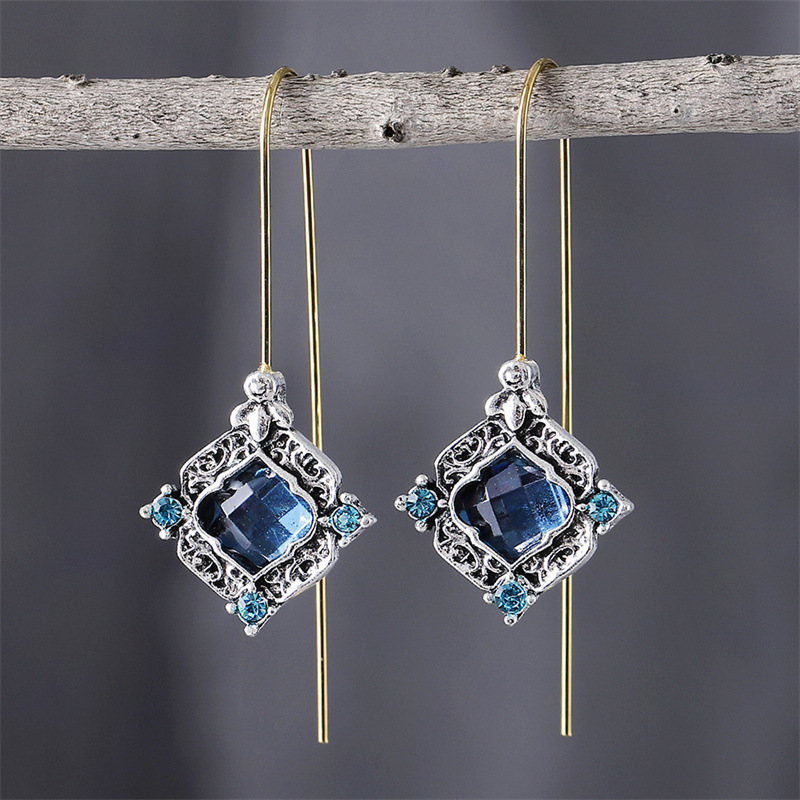 retro blue fashionable earrings with zircon
