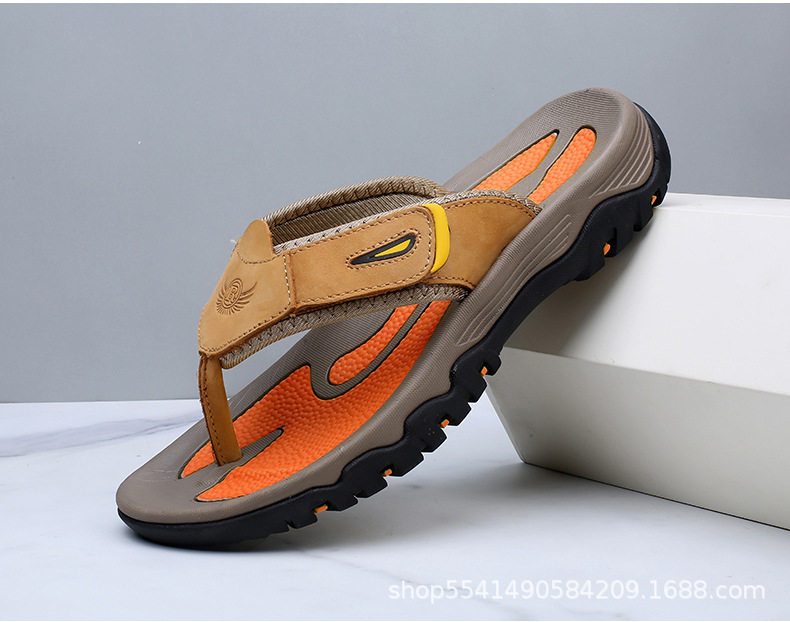 Dép sandal nam quai ngang da bò lớp đầu tiên, may thủ công, form rộng, kiểu mới — 7222 màu nâu, 7222 màu đen, 7222 xám xanh, 7222, màu vàng kim chi tiết 16