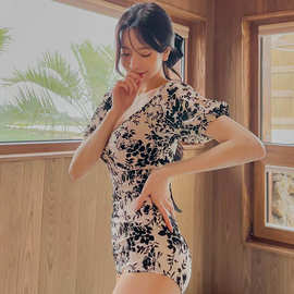 2023新款韩国连体泳衣女时尚印花修身保守度假风显瘦泡温泉泳装