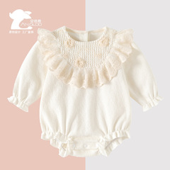 跨境童装婴幼儿服饰新款女包屁衣服复古文艺爬服婴儿连体衣春秋季