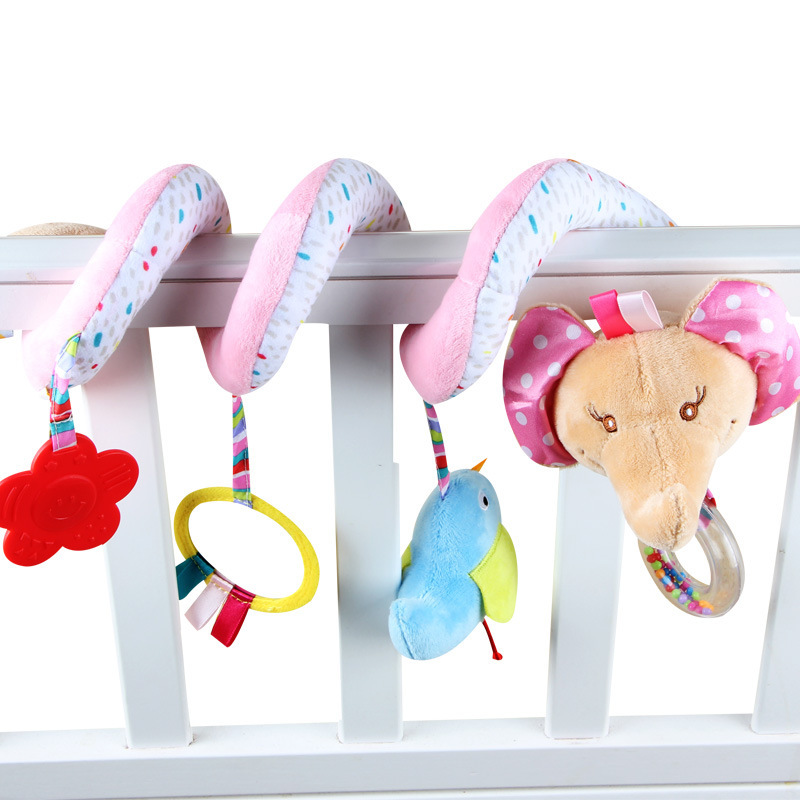 Aipinqi Baby and Toddler Animal Bed with Ringing Mirror Car Rattles Toy Elephant Bed Hanging Accessory Early Education Toy