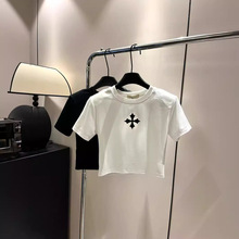 ch24ss新款短款印花T恤黑白两色时尚百搭胸前印花时尚修身显瘦