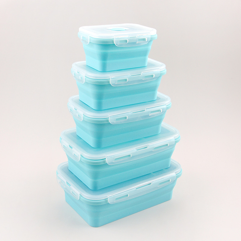 Caixa de almuerzo de silicona plegable en stock caja de almacenamiento portátil caja de microondas caja de almuerzo de plástico caja de almacenamiento de refrigerador