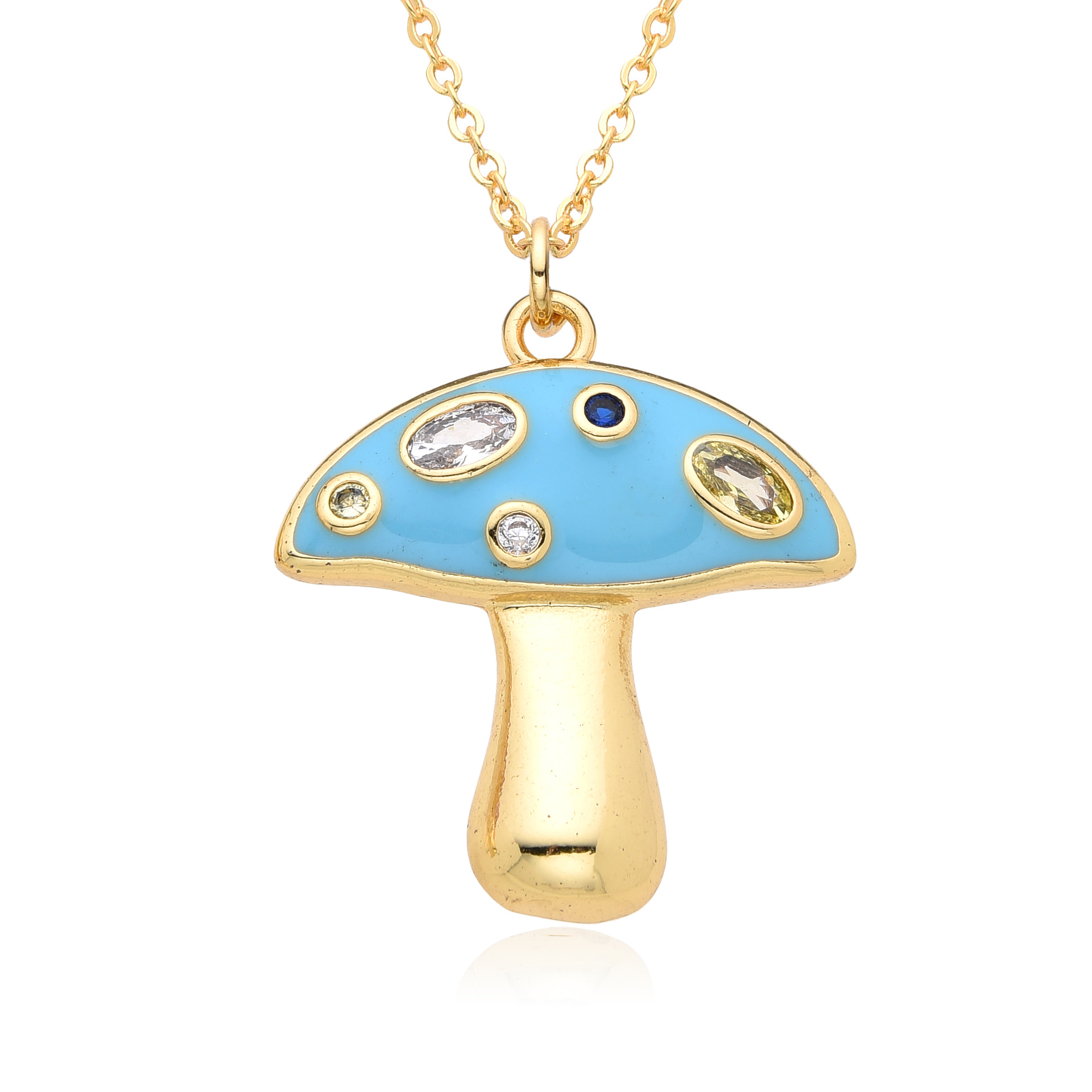 Holiday, Daily Occasion Copper Inlay Mushroom Zircon Pendant Necklace