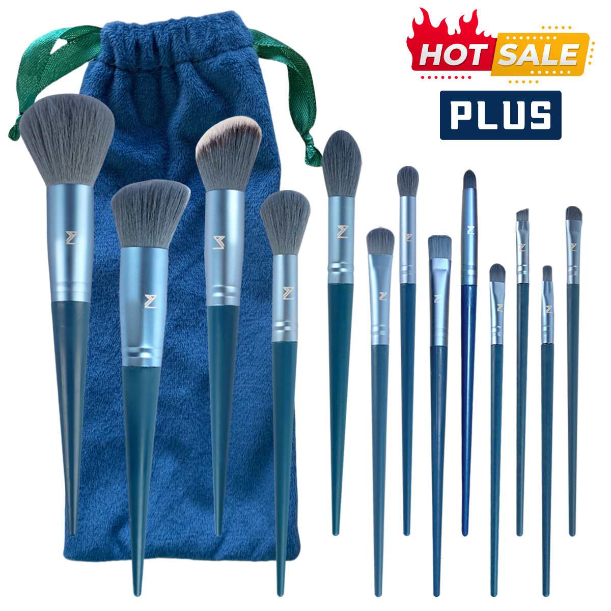 13 conjuntos de cepillo de maquillaje con bolsas de lana azul portátiles de cabello suave de gran tamaño Xiyintemu un cabello