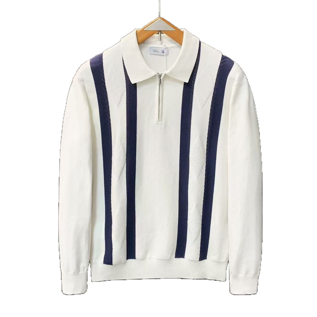 Polo camisa de punto camisa de manga larga suéter hombre solapa media cremallera vieja primavera y otoño rayas fábrica transfronteriza al por mayor