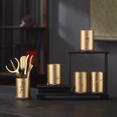 銅茶道六君子套裝黑檀木茶刀茶筒茶藝茶勺養壺筆功夫茶具配件茶夾