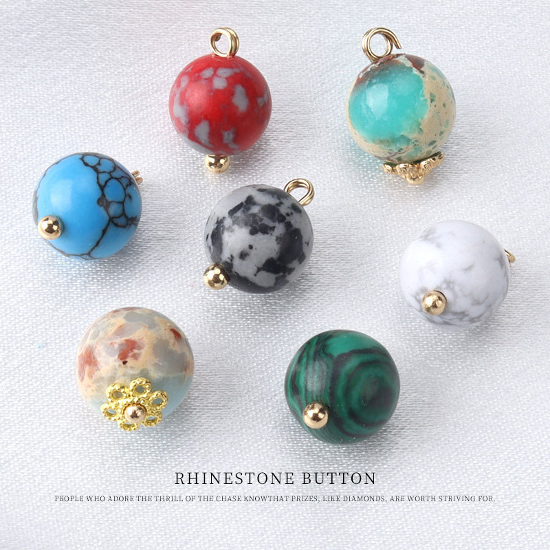 Blue Turquoise round bead buckle Chinese retro Tang suit vest ancient costume cheongsam plate buckle Han clothing gold nail button button