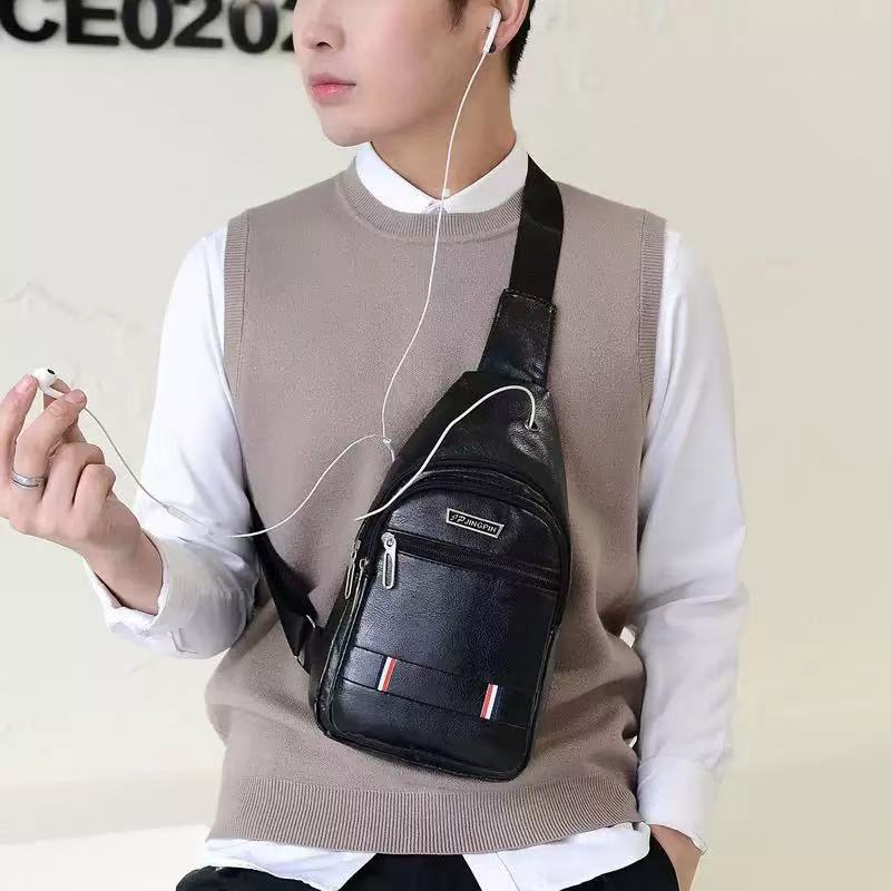 Transfronterizo de los hombres nueva bolsa de pecho bolsa de mensajero de moda pu cuero multi-funcional impermeable antirrobo bolso de hombro al aire libre