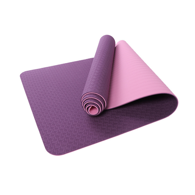 Esterilla de yoga TPE bicolor – antideslizante con línea de posición, engrosada, ideal para fitness o uso doméstico