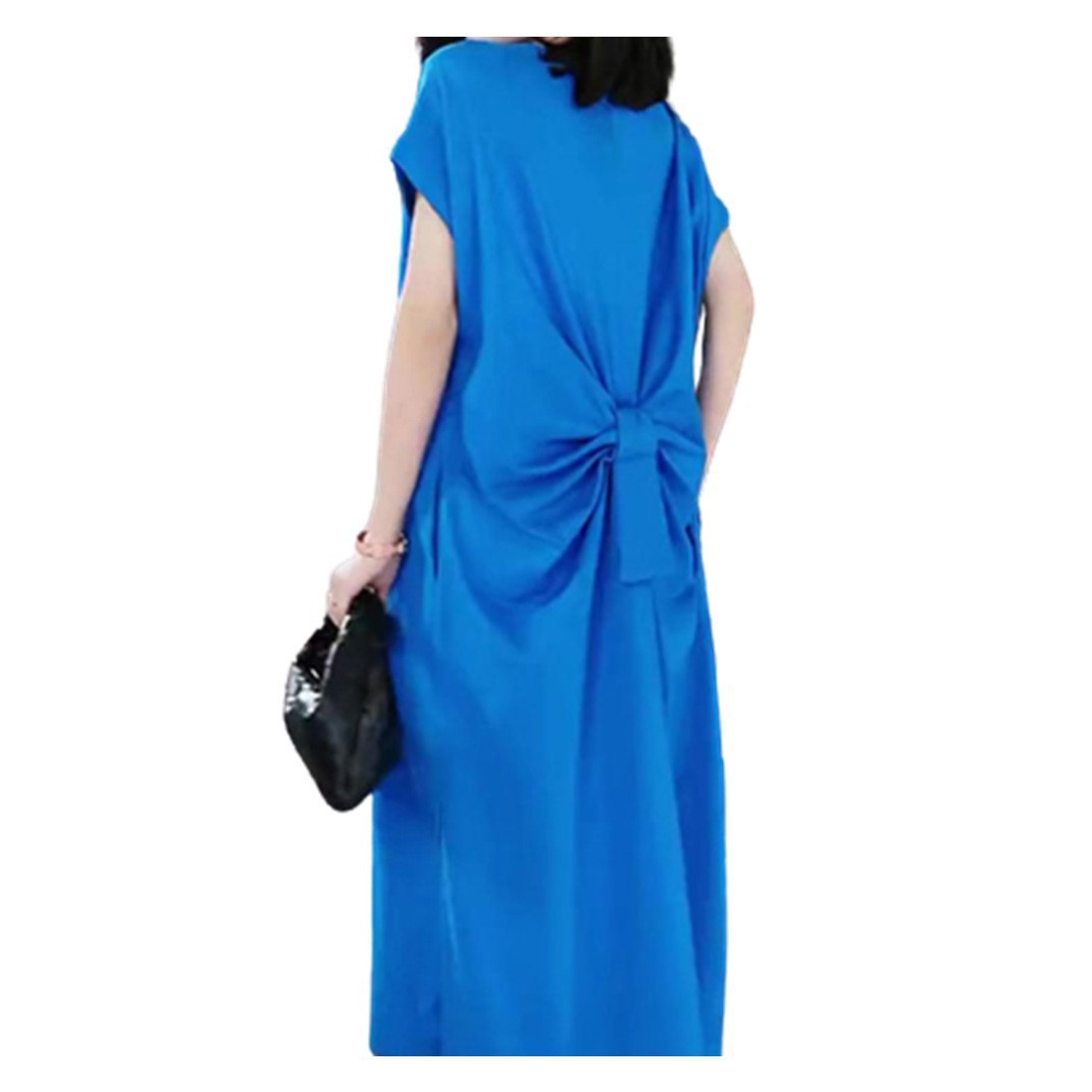 Đầm thun Klein xanh dương phong cách Pháp mùa hè dáng suông — Màu xanh lam chi tiết 5