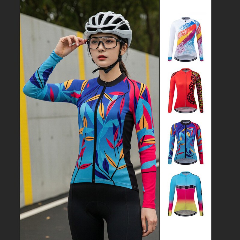 Cycling jersey, long-sleeved, quick-drying, breathable, suitable for mountain biking and road cycling, spring/summer style, mesh fabric