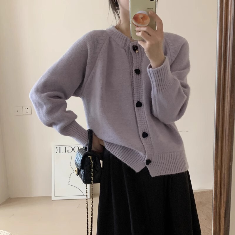 Crewneck Simple Western Style Love Buckle Knitwear Sweater Spring and Autumn Thick Loose Lazy Style Cardigan Coat Top Women