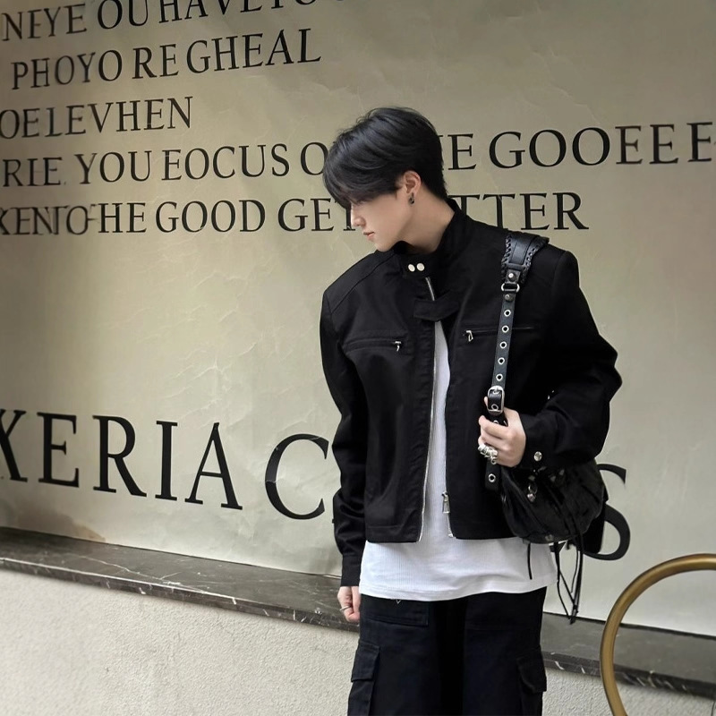 High-End Shoulder-Padded Short Functional Jacket for Men, Spring & Fall Niche American High Street Fashion Brand Vibe Wind Motorcycle Jacket
