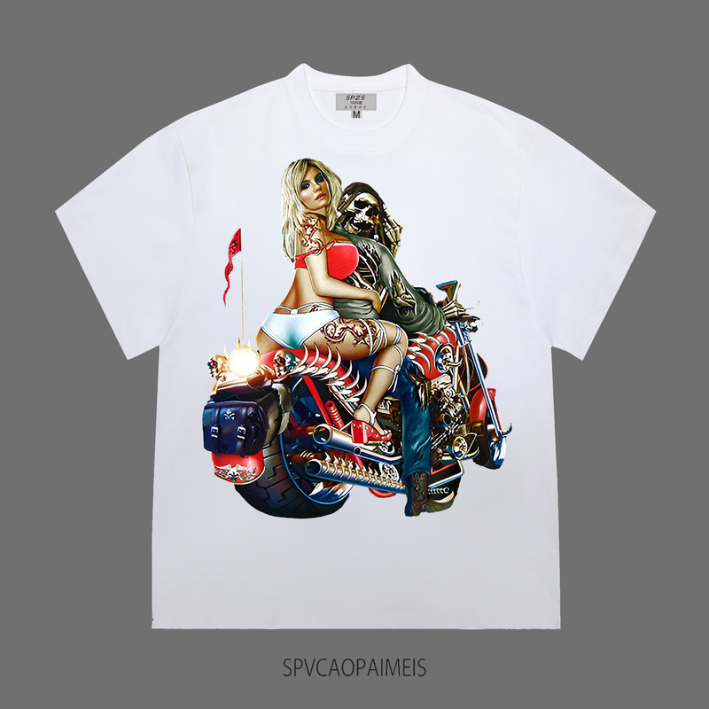 Harley Motorcycle Clothing Skull T-shirt Pure Cotton Short-sleeved Clothing Motorcycle Beauty Plus Size Men's Clothing Fashionable and Versatile