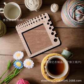 木制针织钩编规尺针迹计数器转盘纱线测量工具正方形手工艺品配件