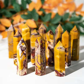 厂家批发热销天然蛋黄石单尖水晶柱六棱柱原石摆件木化石水晶批发